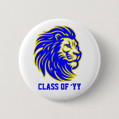 Lion Mascot Blue Yellow and White Spirit Button (Voorkant)