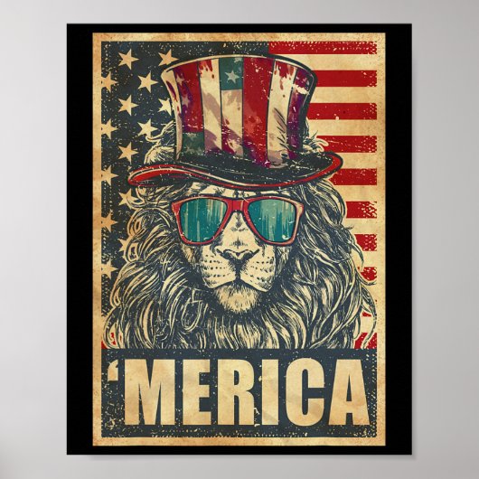 Lion Merica Amerikaanse vlag op 4 juli Poster (Voorkant)