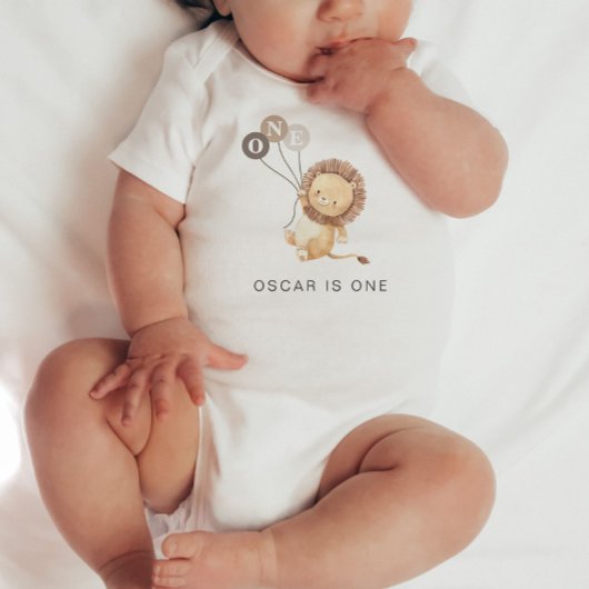 Lion met 3 bruine ballonnen 1e verjaardag Baby Bod Romper