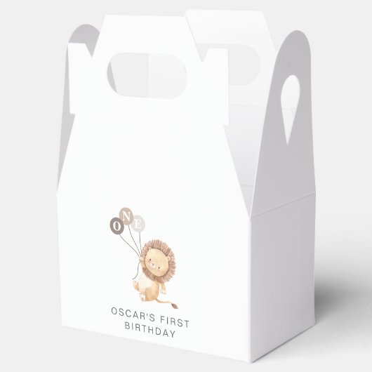 Lion met 3 bruine ballonnen bedankdoosjes (Geopend)