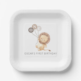 Lion met 3 bruine ballonnen papieren bordje