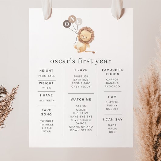 Lion met 3 bruine ballonnen Poster van Mijlsteen