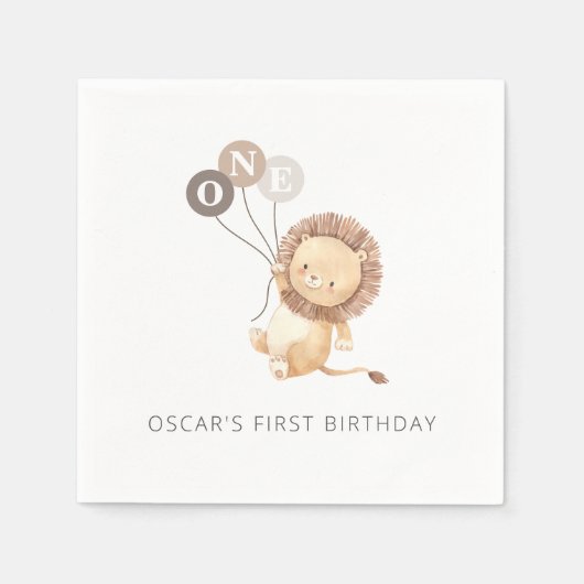 Lion met 3 bruine ballonnen servet (Voorkant)