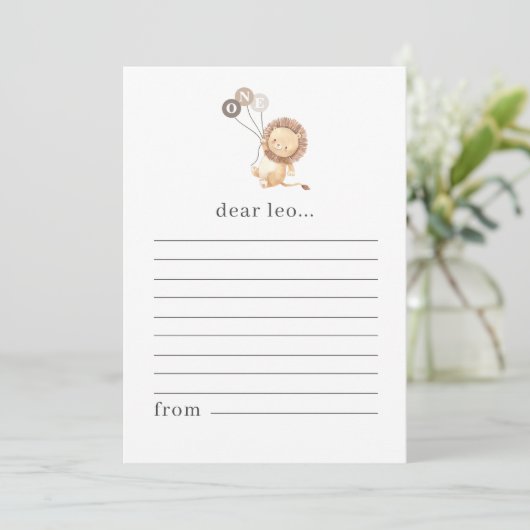 Lion met 3 bruine ballonnen Time Capsule Note Card Feestdagenkaart (Staand voorkant)