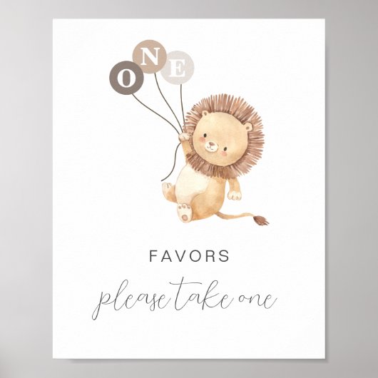 Lion met 3 bruine ballonnen voor het teken poster (Voorkant)