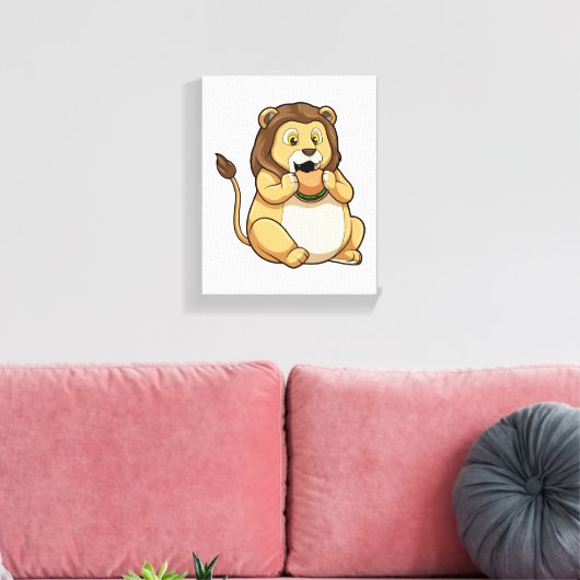 Lion met Burger Canvas Afdruk (Insitu (Woonkamer))