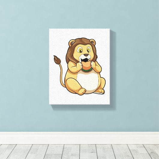 Lion met Burger Canvas Afdruk (Insitu (Houten vloer))