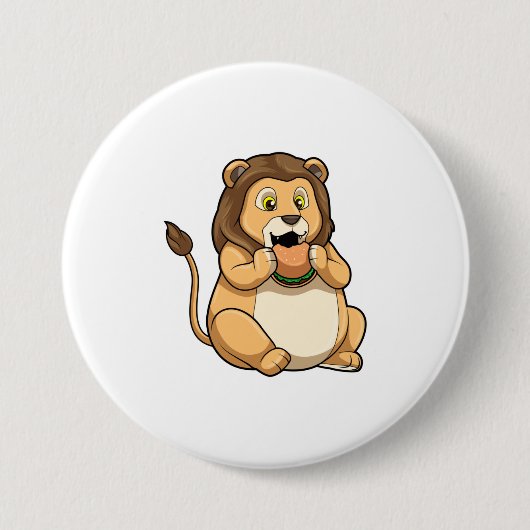 Lion met Burger Ronde Button 7,6 Cm (Voorkant)