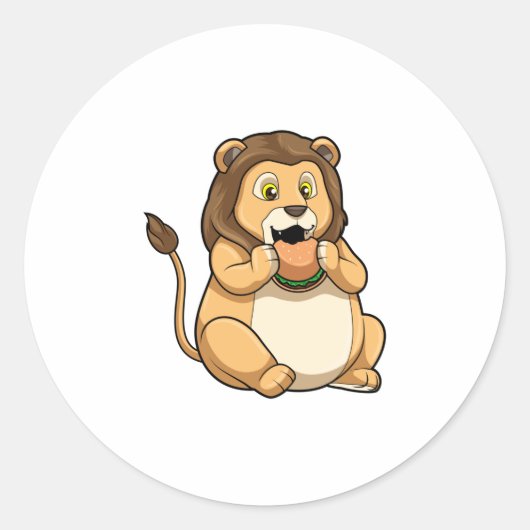 Lion met Burger Ronde Sticker (Voorkant)