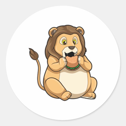 Lion met Burger Ronde Sticker (Voorkant)