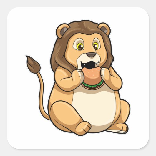Lion met Burger Vierkante Sticker (Voorkant)