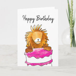 Lion met cake-verjaardagskaart kaart