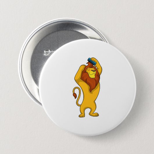 Lion met Comb Ronde Button 7,6 Cm (Voorkant /achterkant)
