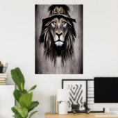 Lion met een koel pet | AI Art Poster (Thuiskantoor)