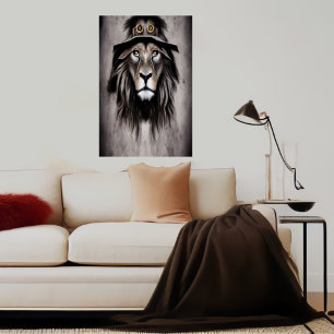 Lion met een koel pet   AI Art Poster