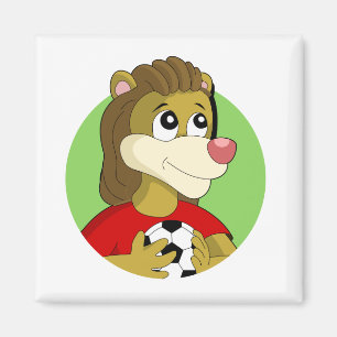 Lion met een voetbal cartoon magneet