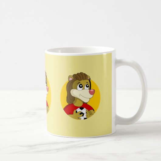 Lion met een voetbal cartoon mok koffie (Rechts)