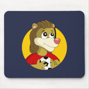 Lion met een voetbal cartoon muismatje muismat