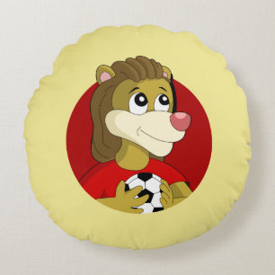 Lion met een voetbal cartoon rond kussen