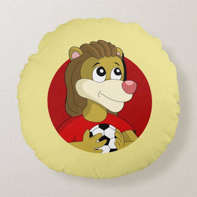 Lion met een voetbal cartoon rond kussen (Voorkant)
