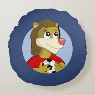 Lion met een voetbal cartoon rond kussen