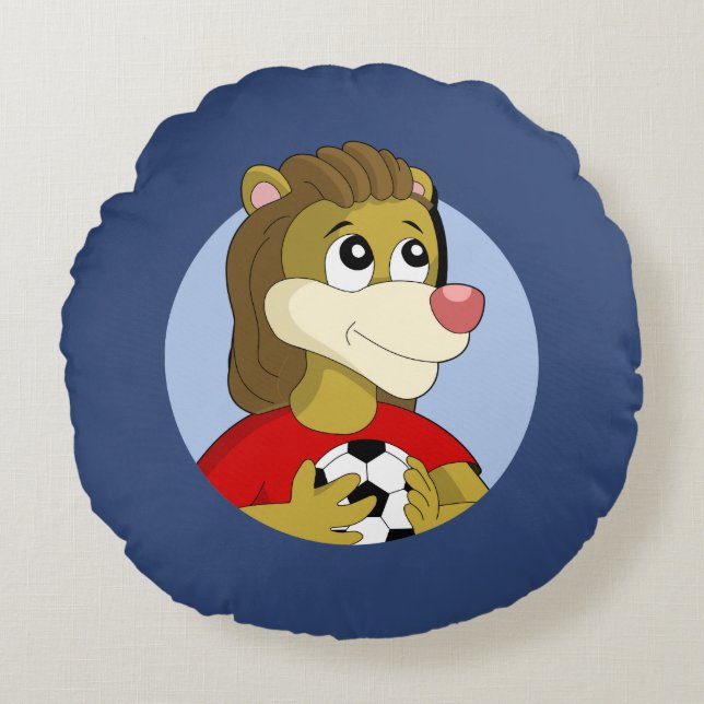 Lion met een voetbal cartoon rond kussen (Voorkant)
