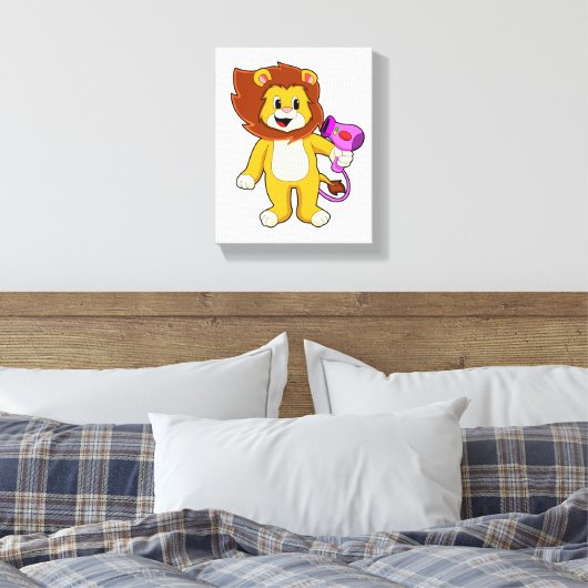 Lion met haardroger canvas afdruk (Insitu (Slaapkamer))