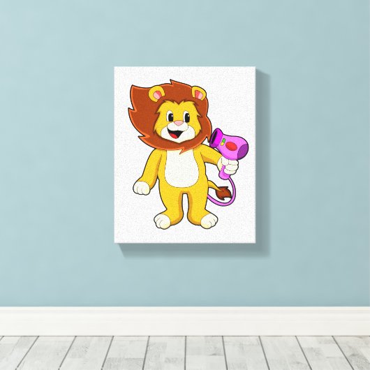 Lion met haardroger canvas afdruk (Insitu (Houten vloer))