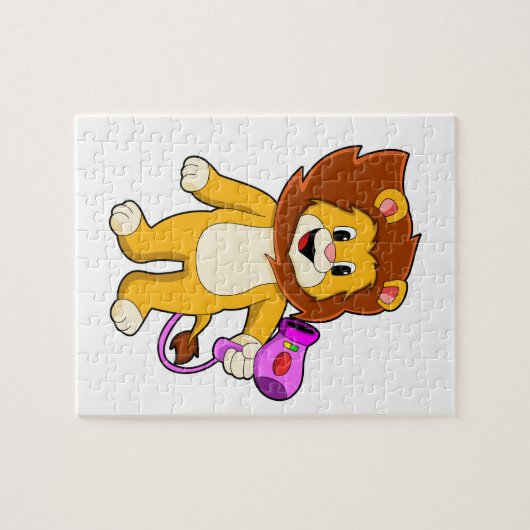 Lion met haardroger legpuzzel (Horizontaal)