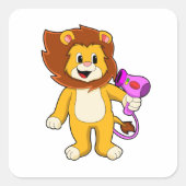 Lion met haardroger vierkante sticker (Voorkant)