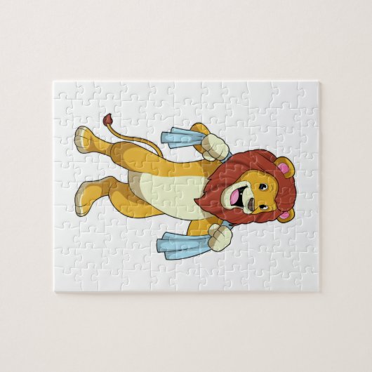 Lion met handdoek voor douwer legpuzzel (Horizontaal)