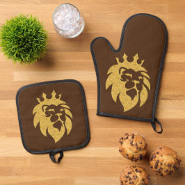 Lion met kroon - Gold Style 1 Ovenwant & Pannenlap Set