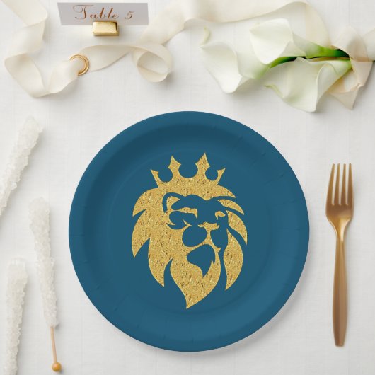 Lion met kroon - Gold Style 1 Papieren Bordje (Huwelijk)