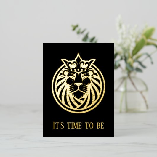 Lion met kroon - Gold Style 4 Folie Uitnodiging Briefkaart (Staand Voorkant)