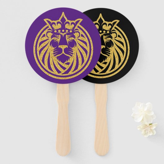 Lion met kroon - Gold Style 4 Handwaaier (Voorkant en achterkant)