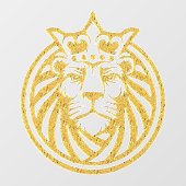 Lion met kroon - Gold Style 4 Raamsticker (Vel)