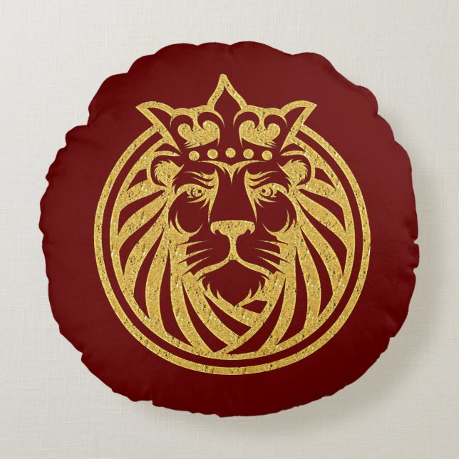 Lion met kroon - Gold Style 4 Rond Kussen (Voorkant)