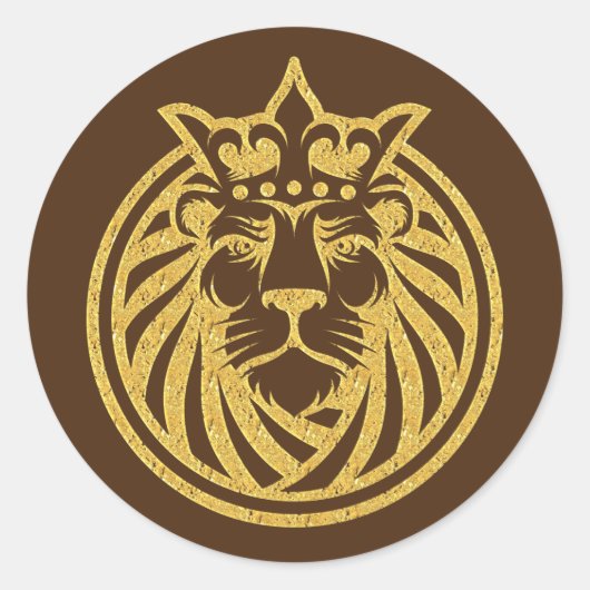 Lion met kroon - Gold Style 4 Ronde Sticker (Voorkant)
