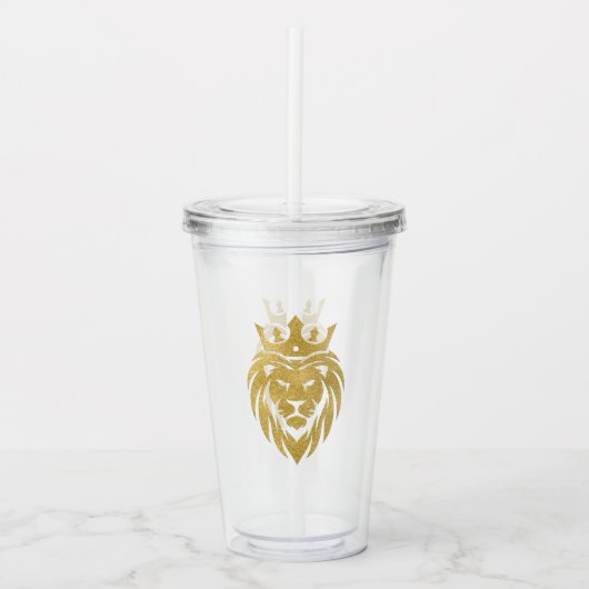Lion met kroon - gouden stijl 3 acryl drinkbeker (Voorkant)