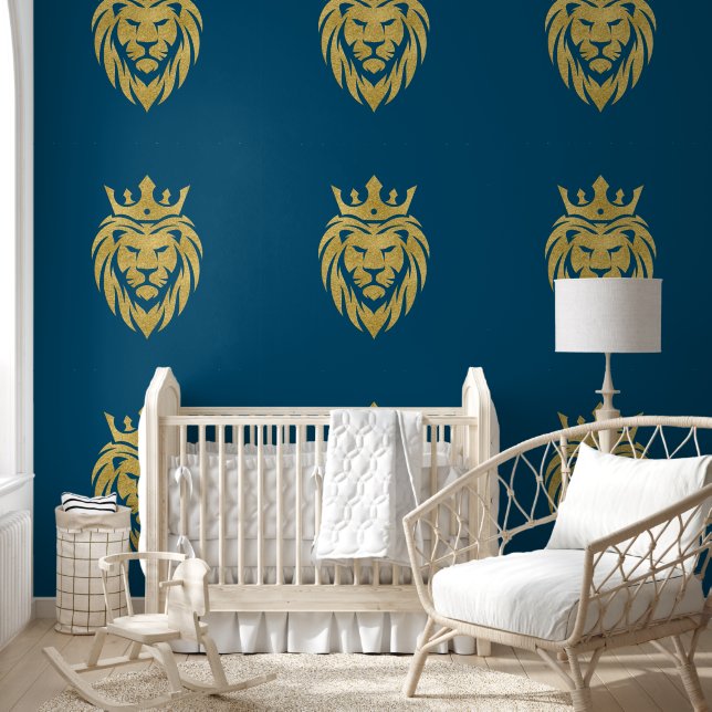 Lion met kroon - gouden stijl 3 behang (Kinderen)