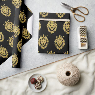 Lion met kroon - gouden stijl 3 cadeaupapier
