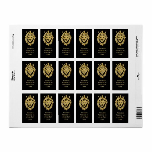 Lion met kroon - gouden stijl 3 etiket (Full Sheet)
