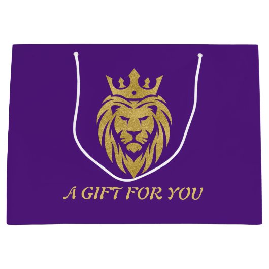 Lion met kroon - gouden stijl 3 groot cadeauzakje (Voorkant)
