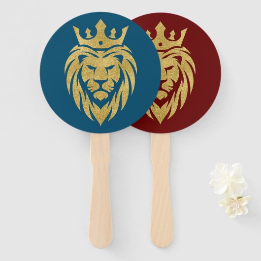 Lion met kroon - gouden stijl 3 handwaaier (Voorkant en achterkant)