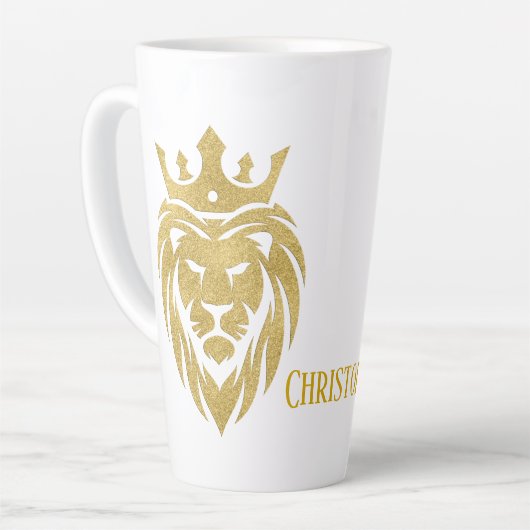Lion met kroon - gouden stijl 3 latte mok (Linkerhoek)