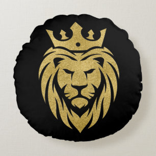 Lion met kroon - gouden stijl 3 rond kussen