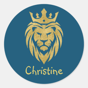 Lion met kroon - gouden stijl 3 ronde sticker