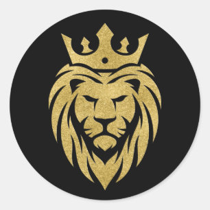 Lion met kroon - gouden stijl 3 ronde sticker