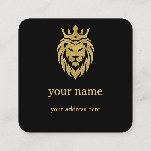 Lion met kroon - gouden stijl 3 vierkante visitekaartje (Achterkant)