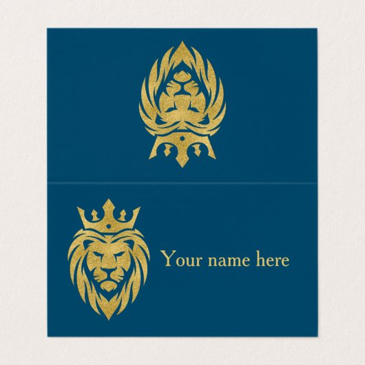 Lion met kroon - gouden stijl 3 visitekaartje (Buitenkant ongevouwen)